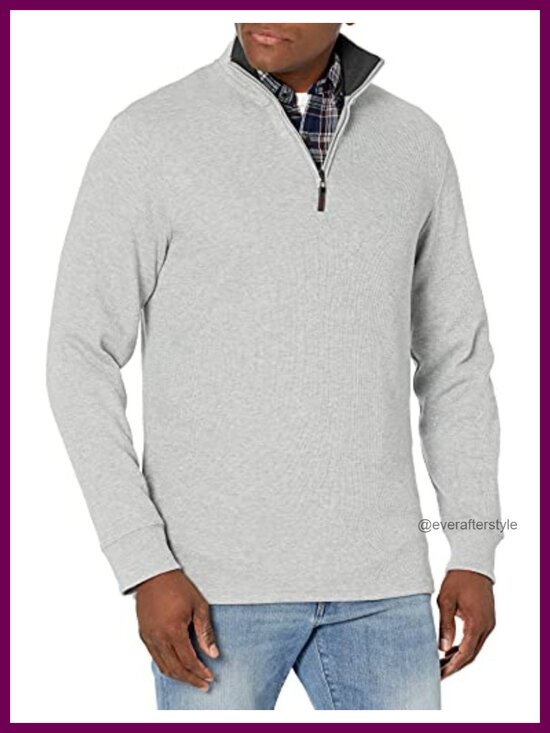 Other - Men's Quarter-Zip French Rib Mock Neck Pullover Sweater Casual